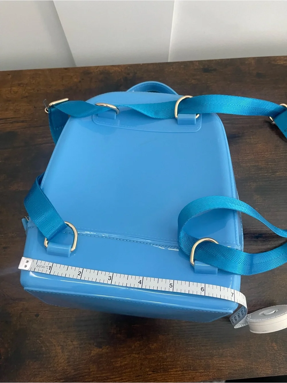 Blue Patent Mini Backpack Tote